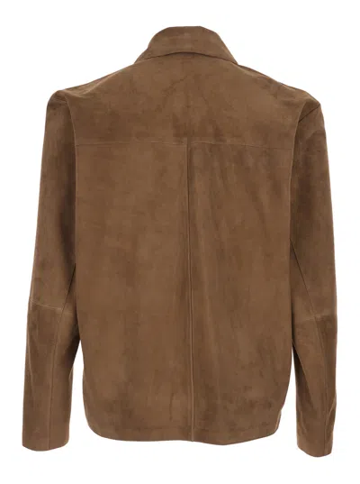 Arma Men's Classic Collar Suede Jacket In Brown