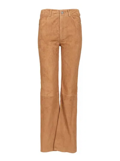 Arma Michela Goat Suede Sturdy Trousers Beige In Brown
