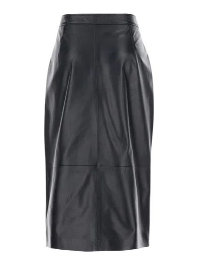 Arma Midi Black Skirt With Front Slit In Leather