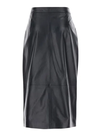 ARMA MIDI BLACK SKIRT WITH FRONT SLIT IN LEATHER WOMAN