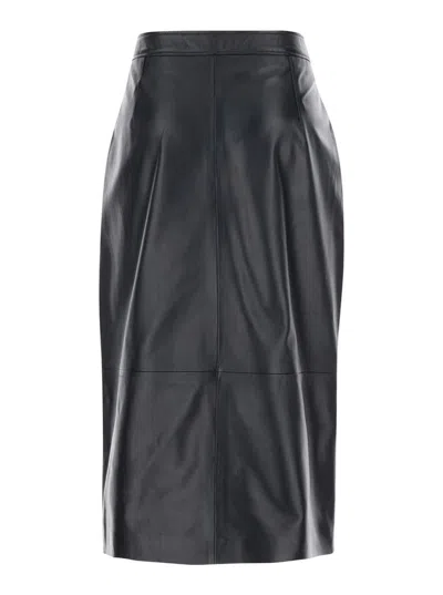 ARMA MIDI BLACK SKIRT WITH FRONT SLIT IN LEATHER WOMAN