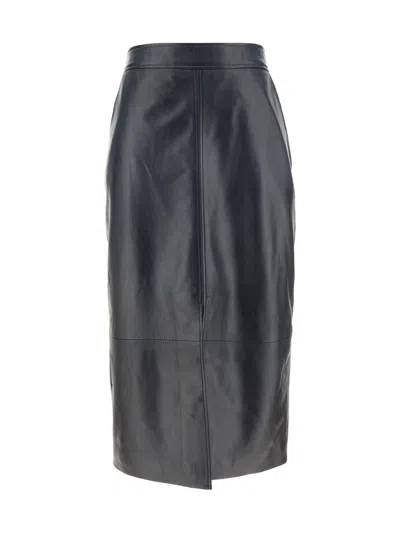 ARMA MIDI BLACK SKIRT WITH FRONT SLIT IN LEATHER WOMAN