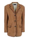 Arma Modena Beige Single-breasted Jacket With Classic Lapels In Suede Woman In Sand