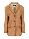 Arma Modena Beige Single-breasted Jacket With Classic Lapels In Suede Woman In Brown