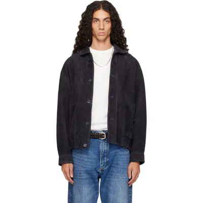 Arma Navy Plato Suede Jacket In Dark Navy