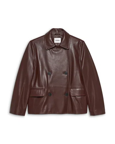 Arma Nerina Leather Double Breasted Jacket In Brown
