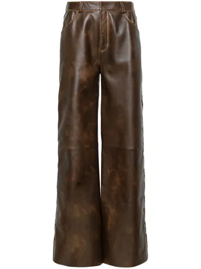 Arma Nisida Wide-leg Leather Trousers In Brown