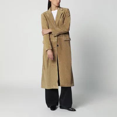 Arma Olive Beige Alissa Single-breasted Suede Coat In Brown
