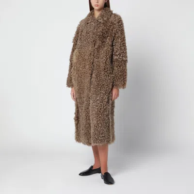 Arma Olive Beige Cristina Shearling Coat In Brown