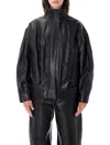 Arma Oversized Leather Funnel Neck Jacket In Nero