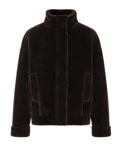 Arma Paula High-neck Shearling Jacket In Brown
