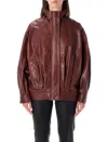 Arma Paula Lambskin Leather Oversized High-collar Jacket In Brown