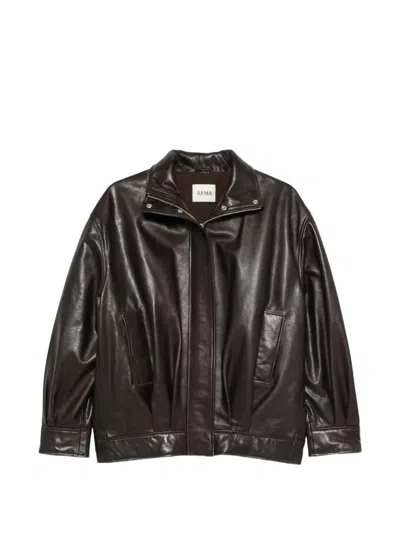 Arma Paula Leather Funnel-neck Jacket In Brown