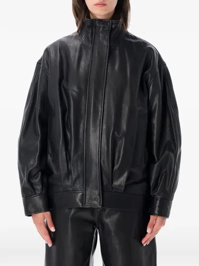 Arma Paula Oversized Lambskin Leather Jacket In Black