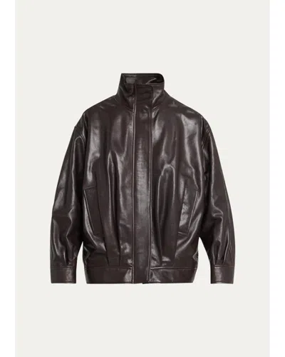 Arma Paula Oversized Leather Jacket In Brown
