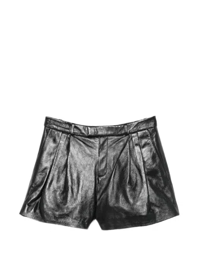 Arma Pleated Leather Shorts In Black