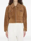 Arma Pointed-collar Flap-pocket Suede Jacket In Brown