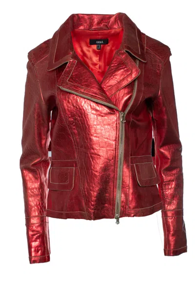 Arma , Red Metallic Leather Biker Jacket