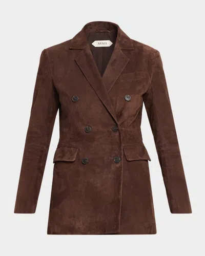 Arma Safia Double-breasted Suede Jacket In Mud Brown