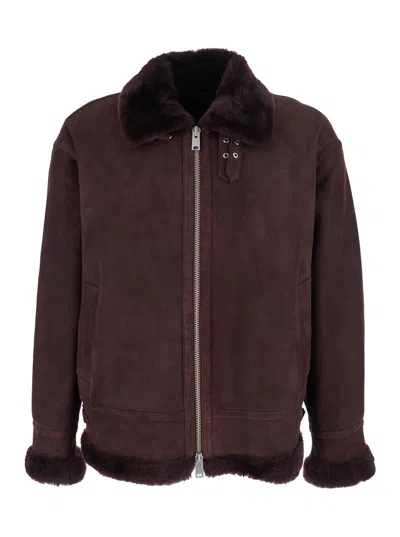 Arma Sano Shearling Jacket With Belt Detail And Fur Trims, Regular Fit For Men In Bordeaux