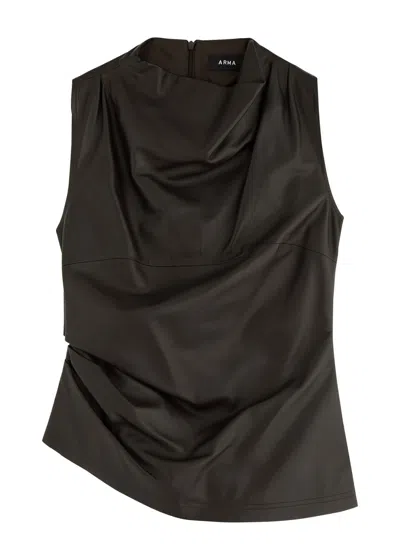 Arma Sarande Gathered Asymmetric Leather Top In Brown