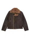 Arma Shearling-collared Leather Coat In Brown