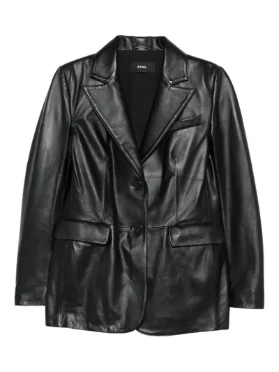 Arma Single-breasted Leather Blazer In Black