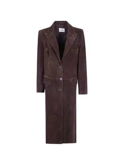 Arma Single-breasted Suede Coat In Brown