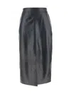 Arma Midi Black Skirt With Front Slit In Leather
