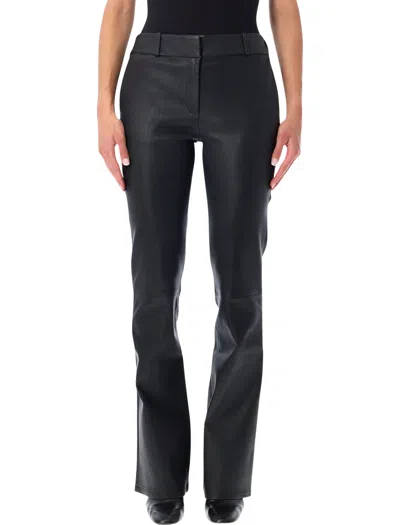 Arma Slim Fit Leather Flare Trousers In Black