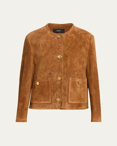 Arma Sogno Button-down Suede Jacket In Brown