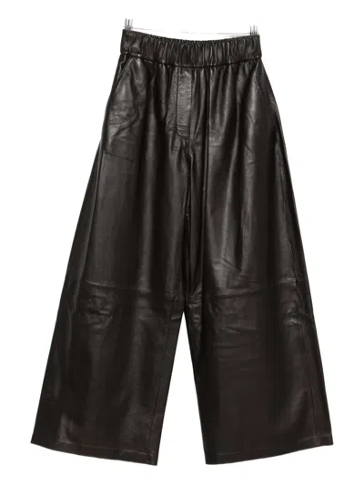 Arma Solia Elastic-waist Leather Trousers In Brown
