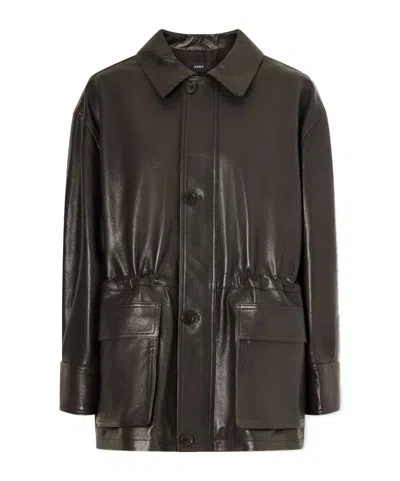 Arma Solid Color Leather Jacket In Black