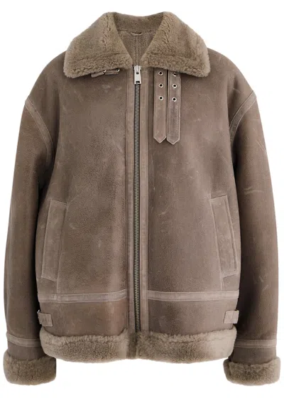 Arma Sona Shearling-trimmed Leather Aviator Jacket In Taupe
