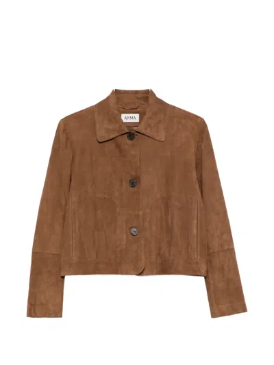 Arma Suede Button-front Jacket In Brown