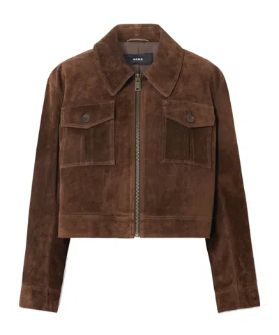 Arma Helen Cropped Suede Jacket In Brown