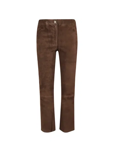 Arma Ankle-length Stretch Suede Trousers In Brown