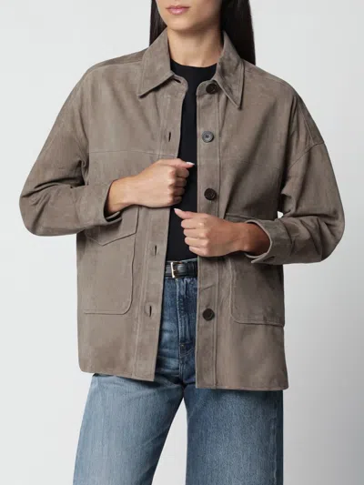 Arma Suede Lambskin Shirt Jacket With Patch Pockets In Grey