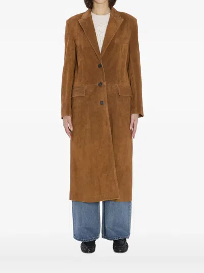 Arma Suede Leather Coat In Brown