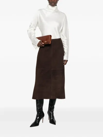 Arma Suede Panelled Midi Skirt In Brown