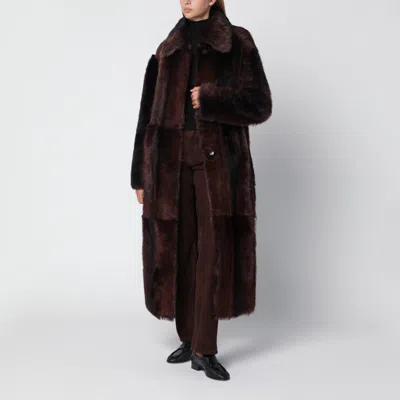 Arma Verena Long Shearling Leather Coat In Multi