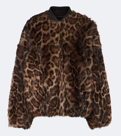 Arma Violet Reversible Shearling Bomber Jacket In Animal Print