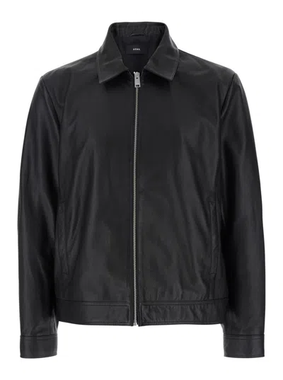 ARMA WANI' BLACK JACKET WITH CLASSIC COLLAR IN LEATHER MAN