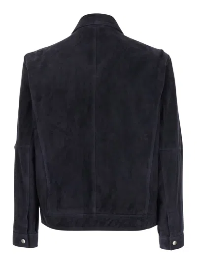 Arma Wani Blue Jacket With Classic Collar In Suede Man