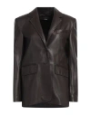 Arma Woman Blazer Dark Brown Size 8 Lambskin In Brown