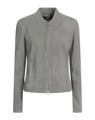 Arma Woman Jacket Sage Green Size 12 Goat Skin, Viscose, Polyester, Elastane In Gray