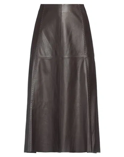 Arma Woman Midi Skirt Dark Brown Size 12 Lambskin In Black