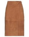Arma Woman Midi Skirt Khaki Size 10 Leather In Beige