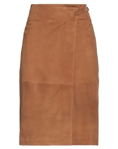 Arma Woman Midi Skirt Khaki Size 10 Leather In Beige