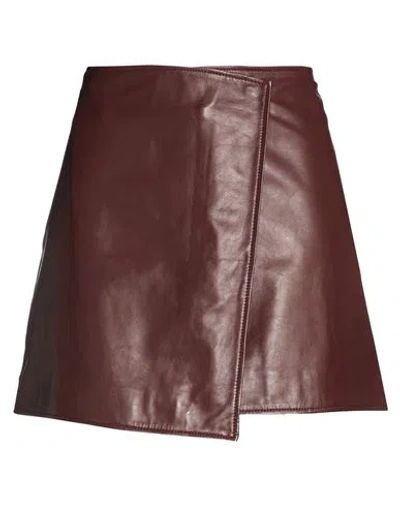 Arma Woman Mini Skirt Brown Size 6 Lambskin In Burgundy